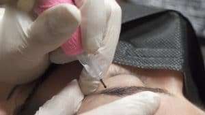 permanent eyebrows applied close up